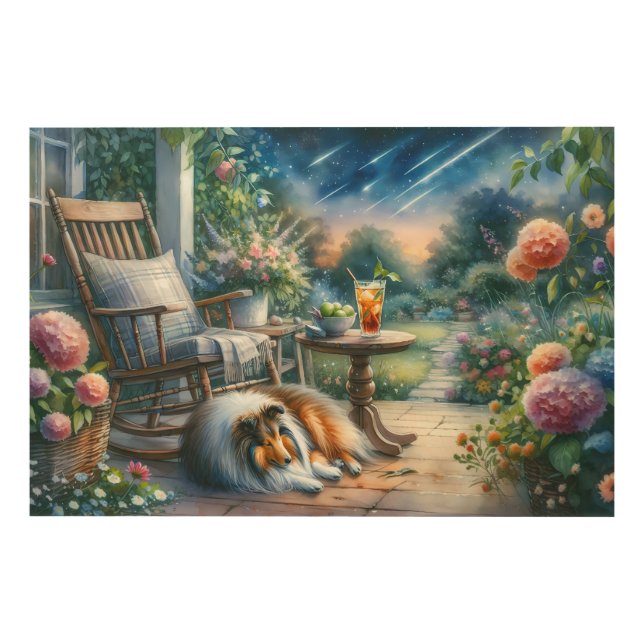Starlit Garden Porch Sheltie Dream Wood Wall Art (Front)