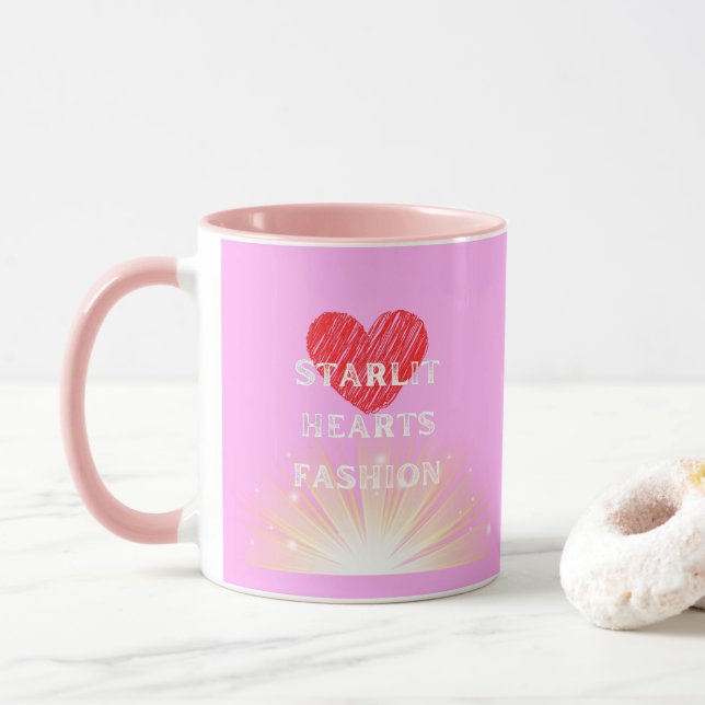 Starlit Hearts Fashion Red Heart Shine Combo Mug (With Donut)
