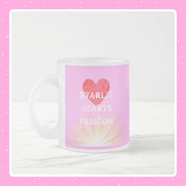 Starlit Hearts Fashion Red Heart Shine Frosted Glass Coffee Mug (Starlit Hearts Fashion Red Heart Shine Frosted Glass Coffee Mug - 10 oz)