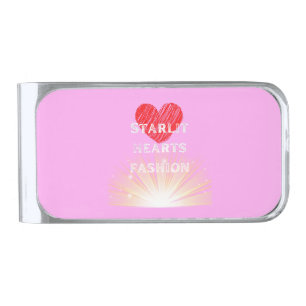 Starlit Hearts Fashion Red Heart Shine Silver Finish Money Clip