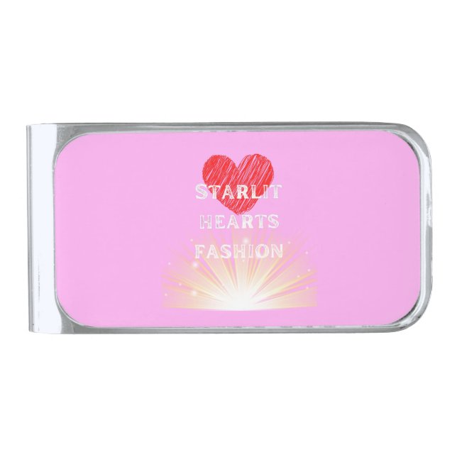 Starlit Hearts Fashion Red Heart Shine Silver Finish Money Clip (Front)