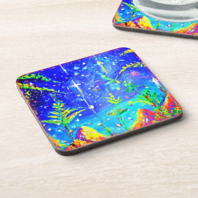 "Starlit Jungle" Cute Painting. Buy Now Beverage Coaster (Left Side)