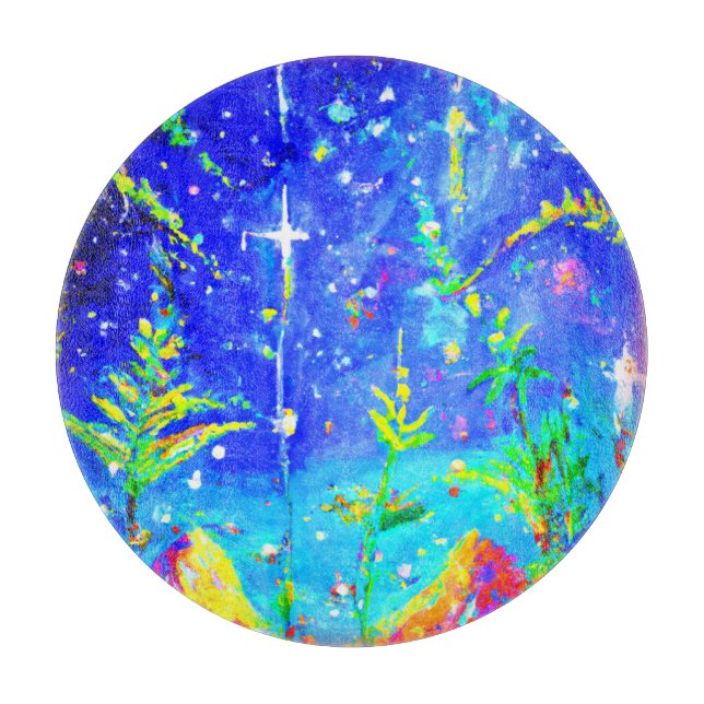 "Starlit Jungle" Cute Painting. Buy Now Cutting Board (Front)