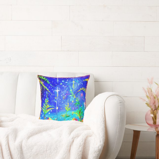 "Starlit Jungle" Cute Painting. Buy Now Throw Pillow (Couch)