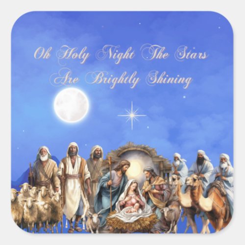 Starlit Nativity Oh Holy Night Square Sticker