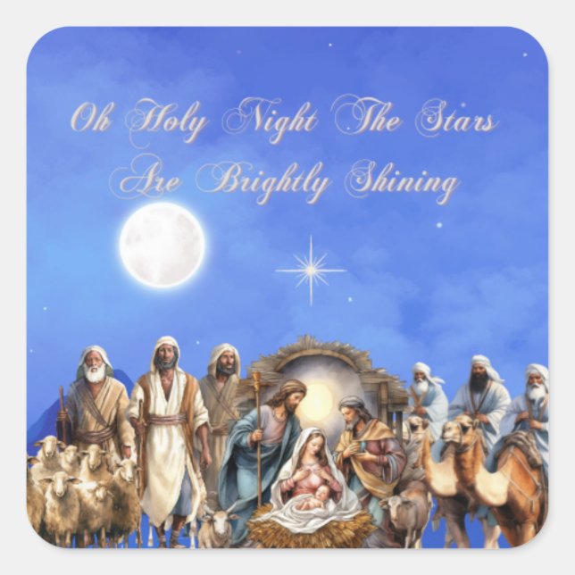 Starlit Nativity: Oh Holy Night Square Sticker (Front)