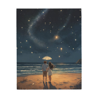 "Starlit Night: Couple Wood Wall Art for Lovers"