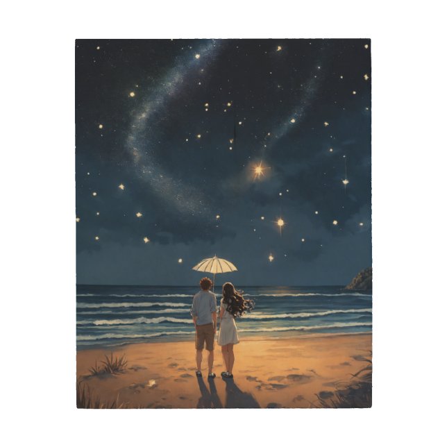 "Starlit Night: Couple Wood Wall Art for Lovers" (Front)