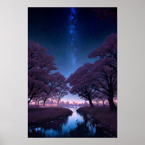 Starlit Sakura Park Poster