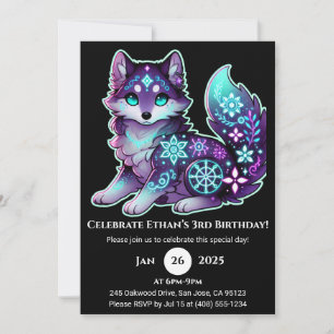 Starlit Spirit Wolf Birthday Invitation