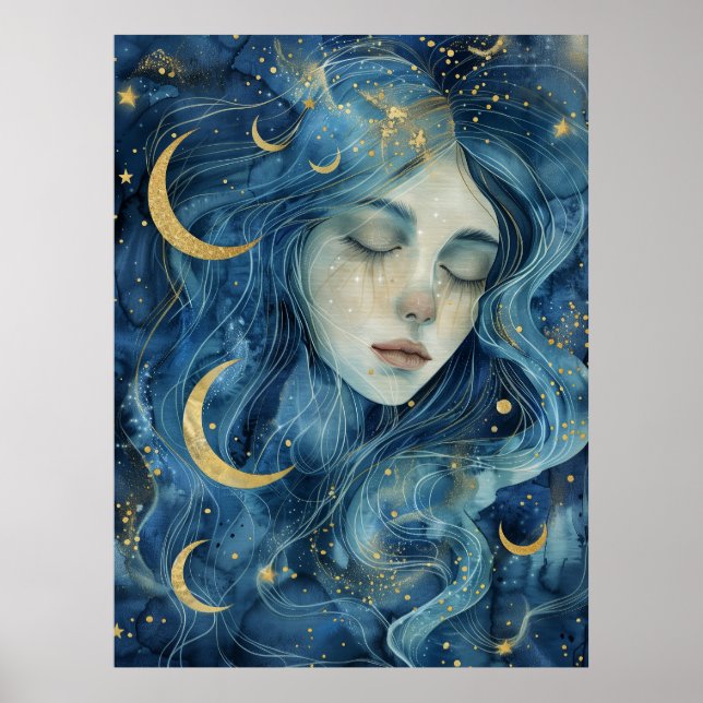 Starlit Visions – Indigo Moon Goddess Poster (Front)
