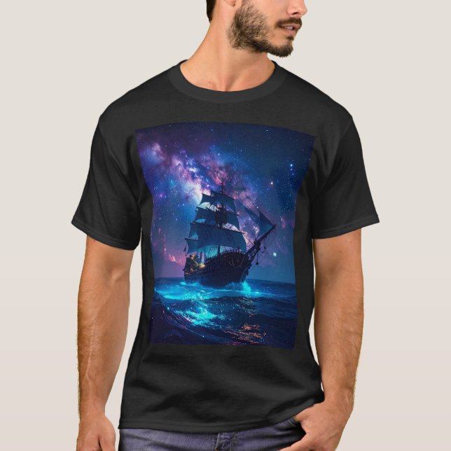 Starlit Voyage – Sailing Through a Cosmic Sea T-Shirt (Front)