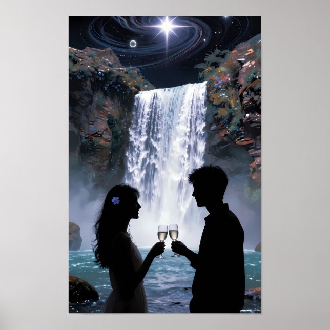 Starlit Waterfall Romance Dream Poster (Front)
