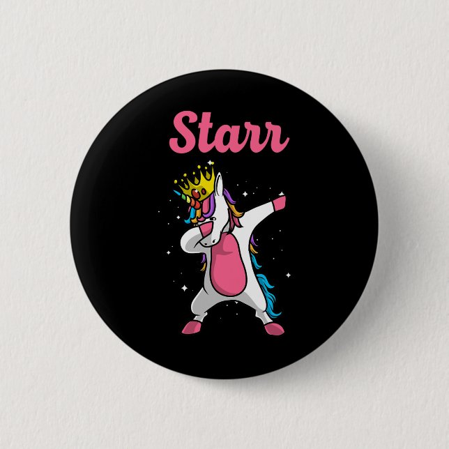 Starr Name Personalized Birthday Dabbing Unicorn Q Button (Front)