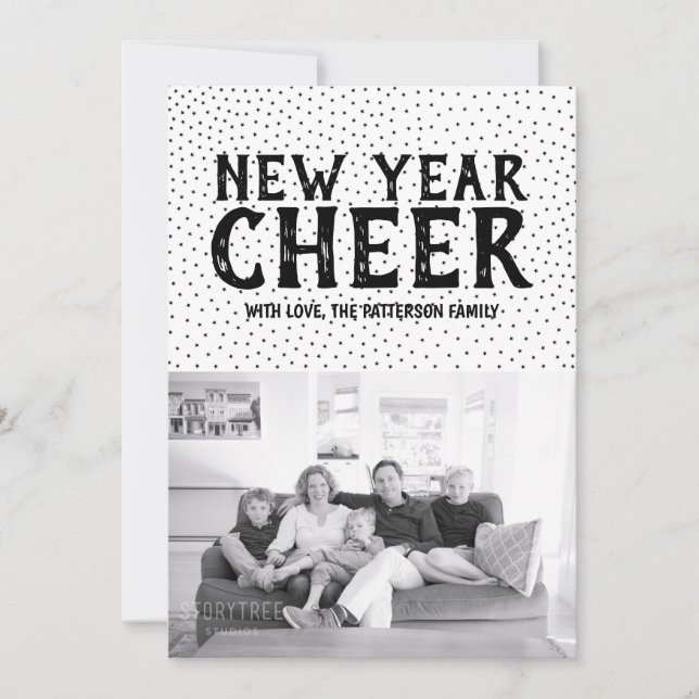 Starred New Year Cheer Photo Card | Black (Front)