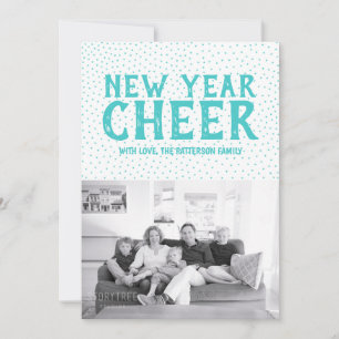 Starred New Year Cheer Photo Card Turquoise