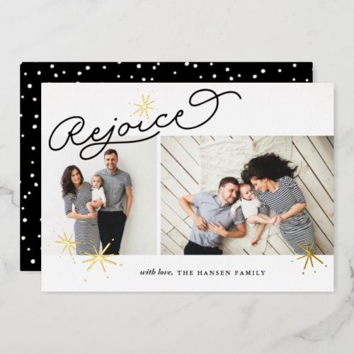 Starred Rejoice  Two Photo Foil Holiday Card