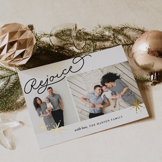 Starred Rejoice | Two Photo Foil Holiday Card (Creator Uploaded)