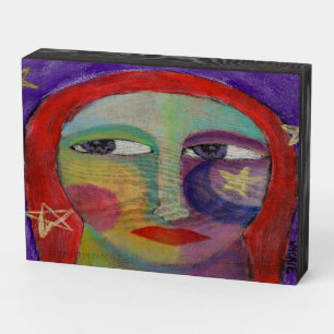 Starry Abstract Portrait of a Woman Wooden Box Sign