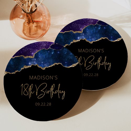 Starry Agate Geode Blue Purple 18th Birthday Party Paper Plates