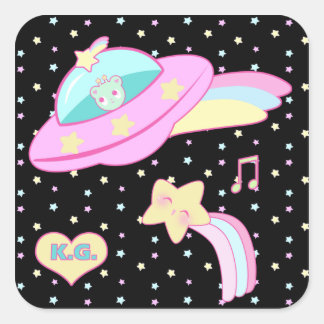 Starry Alien Space Ship Square Sticker