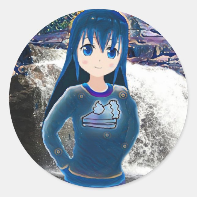 Starry Anime Girl Classic Round Sticker (Front)