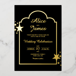 Starry Arch Frame Elegant Black Gold Foil Wedding Invitation