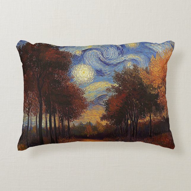 Starry Autumn Forest – Artistic Rectangular Pillow (Front)