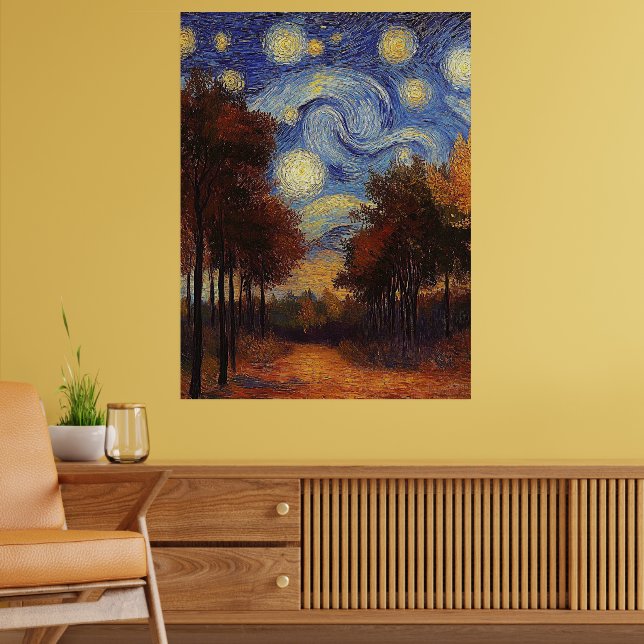 Starry Autumn Path – Impressionist Style Poster (Living Room 2)