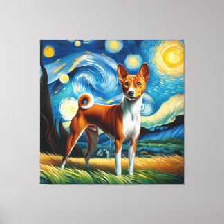 Starry Basenji Dog Portrait - Pet Portrait Canvas Print