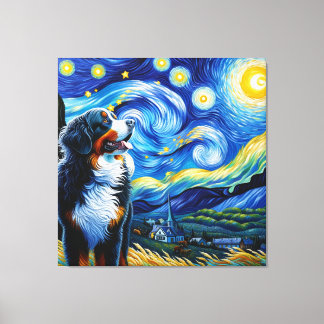 Starry Bernese Mountain Dog Portrait Canvas Print