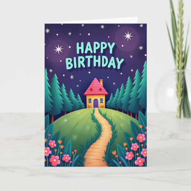 Starry Birthday Cottage Card (Front)