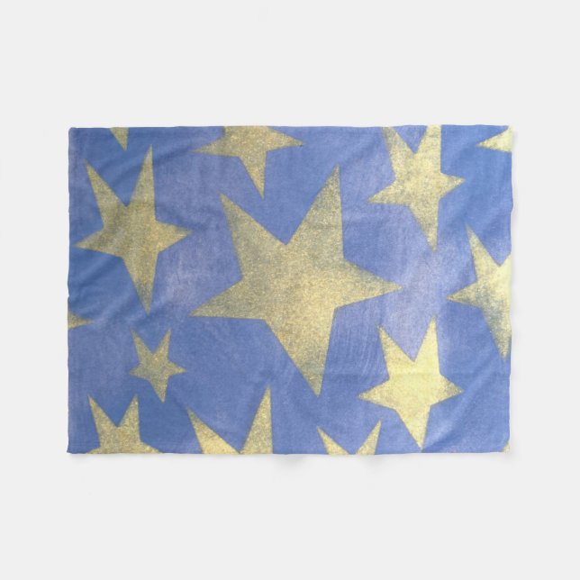 Starry Blue and Gold Fleece Blanket (Front (Horizontal))
