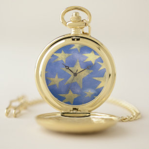 Starry Blue and Gold Pocket Watch