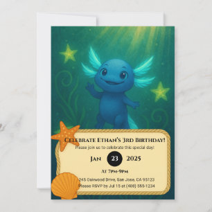 Starry Blue Axolotl Birthday Invitation