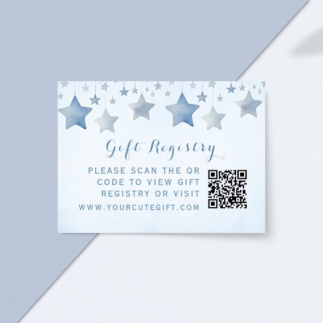 Starry Blue Baby Shower Gift Registry QR Code Enclosure Card (Creator Uploaded)