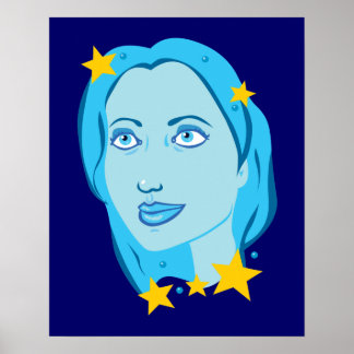 Starry Blue Girl Poster