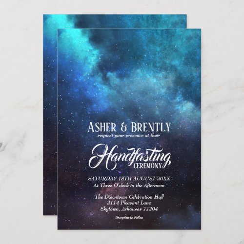 Starry Blue Nebula Modern Wicca Handfasting Invitation