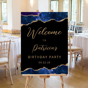 Starry Blue Purple Gold Agate Birthday Welcome Foam Board