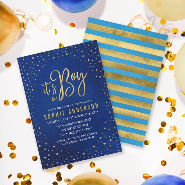 Starry Blue Watercolor It's a Boy Baby Shower Invitation (Creator Uploaded)