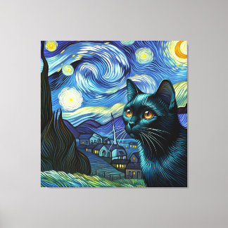 Starry Bombay Cat Portrait - Pet Portrait Canvas Print