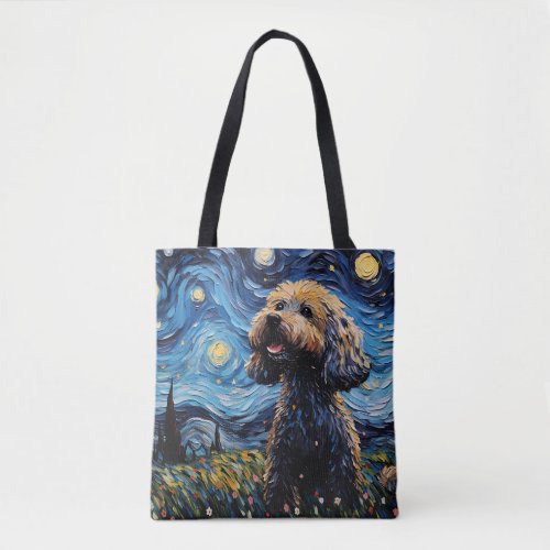 Starry Canine Elegance _ Van Goghs Legacy in Wate Tote Bag