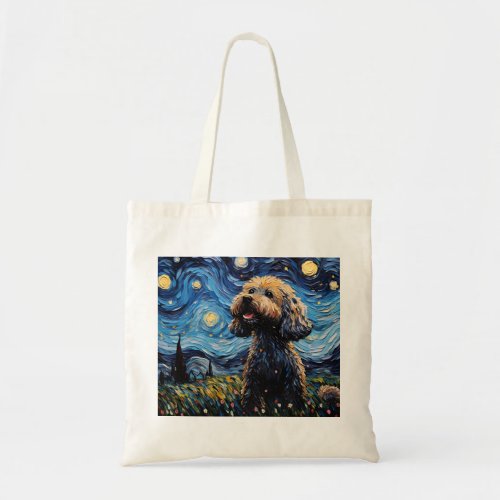 Starry Canine Elegance _ Van Goghs Legacy in Wate Tote Bag