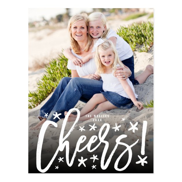 Starry Cheers Brush Script Fun New Year Photo Card