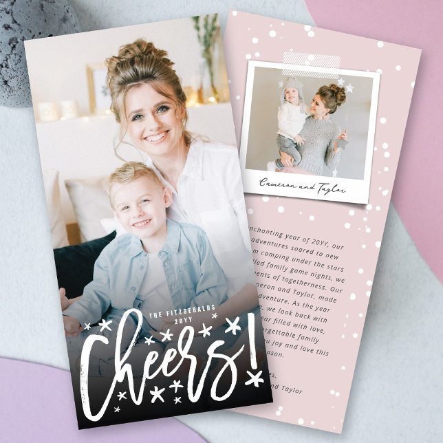 Starry Cheers Brush Script Modern New Year Photo Holiday Card (Creator Uploaded)