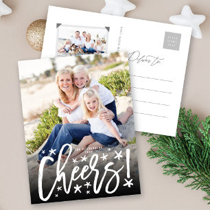 Starry Cheers Brush Script Modern New Year Photo Holiday Postcard