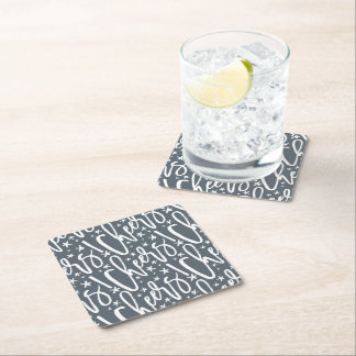 Starry Cheers Brush Script Modern New Year Photo Square Paper Coaster