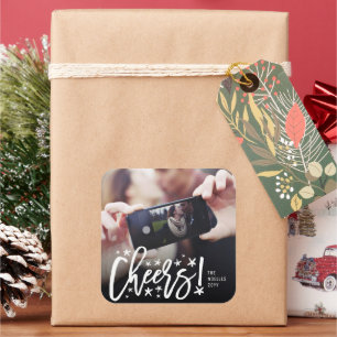 Starry Cheers Brush Script Modern New Year Photo Square Sticker
