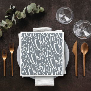 Starry Cheers Brush Script Pattern Modern New Year Napkins