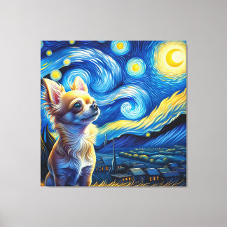 Starry Chihuahua Dog Portrait - Pet Portrait Canvas Print